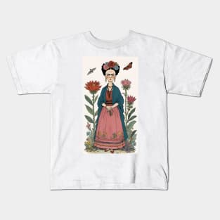 Frida's Floral Reverie: Illustrated Tribute Kids T-Shirt